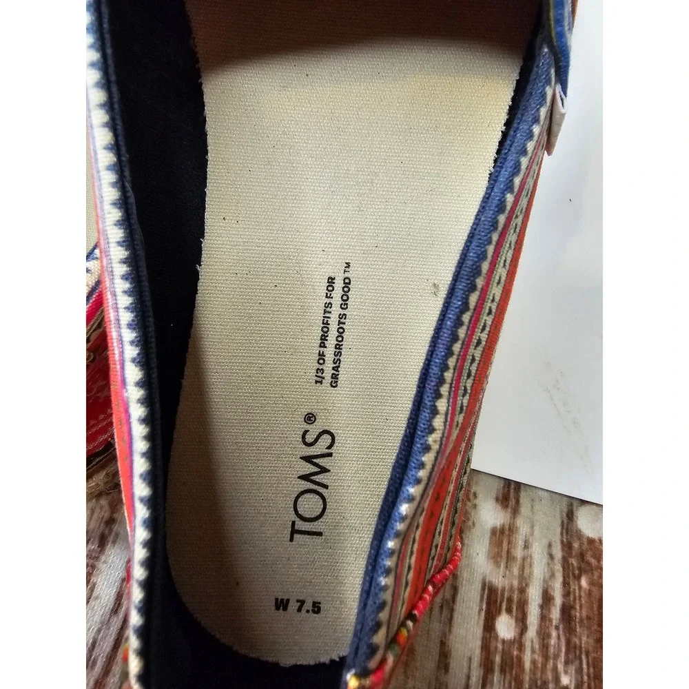 TOMS Womens Alpargata Espadrille Slip On Shoes Red Multi Woven Geometric 7.5
